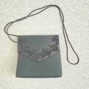 Vintage Andre Cellini Purse Womens Black Satin Beaded Evening Bag Cross Body